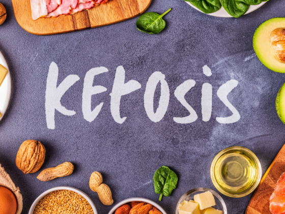 Ketosis On Blackboard With Fruits And Vegetables